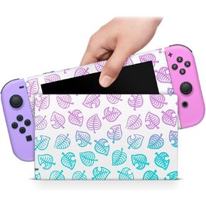ZOOMHITSKINS Compatible with Switch Skin Cover, Leaflets Horizon Ombre Blue Pink White Kawaii Leaves Anime, Vinyl Decal Sticker Wrap, Made in The USA