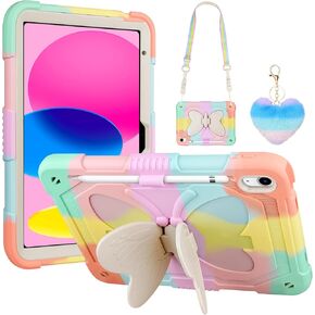 WESADN Case for iPad A16 11th Generation 11 Inch 2025, for iPad 10th Generation Case 10.9 Inch 2022 Girls Kids with Screen Protector Butterfly Kickstand Keychain Pencil Holder Tablet Cover Rose Gold