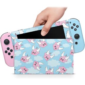 ZOOMHITSKINS OLED Switch Skin, Compatible with Switch OLED Skin Wrap, Funny Cute Pigs Angel Blue Sky Cloud Cartoon Farm Animal Kawaii Anime, 3M Vinyl for Durable & Fit, Made in The USA