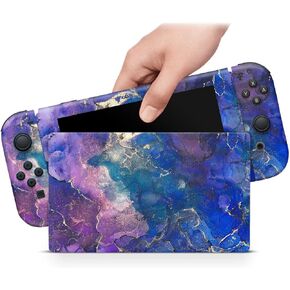 ZOOMHITSKINS OLED Switch Skin, Compatible with Switch OLED Skin Wrap, Midnight Rock Gem Granite Blue Purple, 3M Vinyl for Durable & Fit, Made in The USA