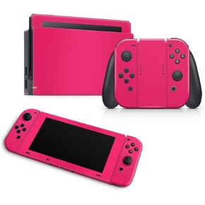 ZOOMHITSKINS OLED Switch Skin, Compatible with Switch OLED Skin Wrap, Solid Color Plain Bright Pink, 3M Vinyl for Durable & Fit, Made in The USA