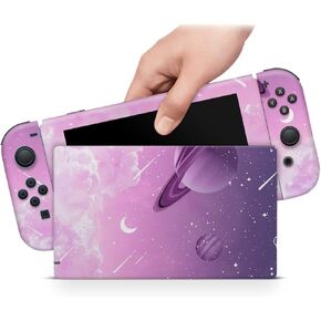 ZOOMHITSKINS OLED Switch Skin, Compatible with Switch OLED Skin Wrap, Purple Saturn Planet Comet Jupiter Zeus Cloudy Celest Earth Star Mars, 3M Vinyl for Durable & Fit, Made in The USA