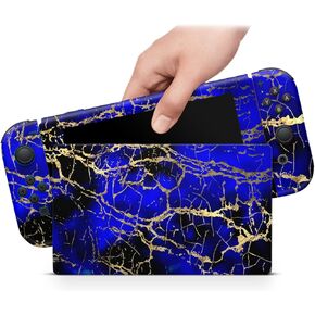 ZOOMHITSKINS OLED Switch Skin, Compatible with Switch OLED Skin Wrap, Marble Cobalt Blue Gold Black Gem, 3M Vinyl for Durable & Fit, Made in The USA