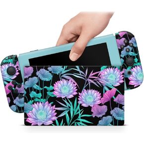 ZOOMHITSKINS OLED Switch Skin, Compatible with Switch OLED Skin Wrap, Emerault Flower Botanic Garden Pastel Neon Leaves Light Pink, 3M Vinyl for Durable & Fit, Made in The USA