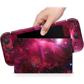 ZOOMHITSKINS OLED Switch Skin, Compatible with Switch OLED Skin Wrap, Fuchsia Galaxy Star Astral Lunar Pink Glossy Stellar Solar Stars, 3M Vinyl for Durable & Fit, Made in The USA