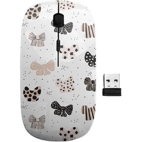 2.4GHz USB Wireless Mouse, Bows Pattern, Ergonomic Slim Computer Mice for Kids