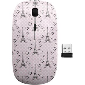2.4GHz USB Wireless Mouse, Eiffel Tower Hearts Pattern, Ergonomic Slim Computer Mice for Kids