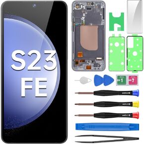 for Samsung Galaxy S23 FE AMOLED Screen Replacement OLED Display Touch Digitizer Full Assembly with Graphite Frame and Side Button Glass Repair Tools Kit SM-S711U1 SM-S711U