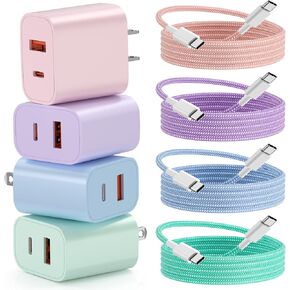 Fast Charger for iPhone 16 15, 4 Pack 20W Dual Port A/C Wall Charger Block for iPhone with 6FT USB C Fast Charging Cable Compatible for iPhone 16/15 Pro Max/Plus, for iPad Pro 12.9"/11" and iPad Air