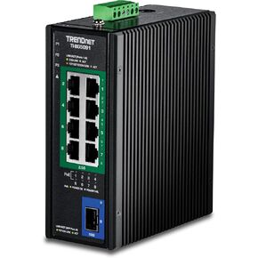 TRENDnet 9-Port Industrial 2.5G DIN-Rail PoE++ Switch with 10G SFP+ Port, TI-BG5091, Multi-Gigabit, 8 x 2.G PoE++ Ports, 1 x 10G SFP+ Port, 480W PoE Power Budget, 60Gbps, Lifetime Protection, Black