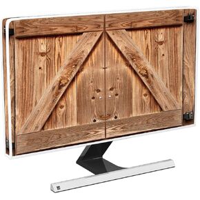 Baocicco Old Wood Gate Waterproof Computer Monitor Cover 22, 23, 24, 25 Inch Vintage Wooden Barn Door Protective Sleeve for iMac 27 inch, 26-29 inch PC, Desktop Computer and TV，Rustic Farmhouse Design
