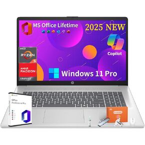 HP 2025 New 17 Inch Touchscreen Laptop,17.3" HD+ Anti Glare Display, AMD Ryzen 5 7430U, AMD Radeon Graphics, 32 GB RAM, 1 TB SSD, Copilot-AI, Wi-Fi 6, Windows 11 Pro & Office Lifetime, w/Accessories