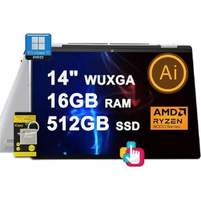 HP Envy x360 2-in-1 Copilot AI PC Laptop 14" WUXGA Touch AMD Zen 4 8-core Ryzen 7 8840HS (>i7-1355U) 16GB RAM 1TB SSD Backlit USB-C 5MP IR Privacy Camera Poly Fast Charge Win11Pro w/ICP Accessory