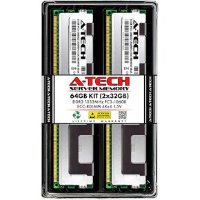 A-Tech 64GB Kit (2x32GB) RAM for Dell PowerEdge C1100, C6100, M420, M610, M610X, R320, R410, R815, R910, R910 II, T320 | DDR3 1333MHz PC3-10600 ECC RDIMM 4Rx4 1.5V Registered Server Memory Upgrade