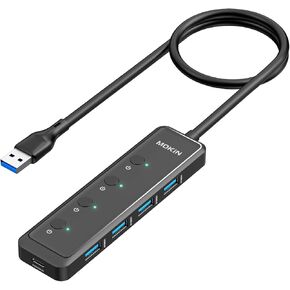 MOKiN USB C Hub, 5-Port Ultra Slim Data USB Extender with 4*USB A 3.0 Ports + USB C Power Port for Laptop, Chromebook, Dell Acer and More