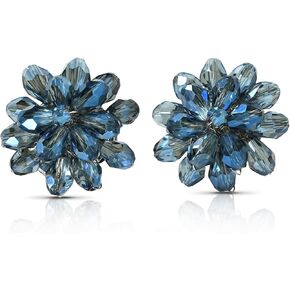 AeraVida Sparkling Purple Crystal Cluster Chrysanthemum Flower Clip-on Earrings for Colorful and Dramatic Fashion Accessories with a Nature Inspired Vibe in Kuwait