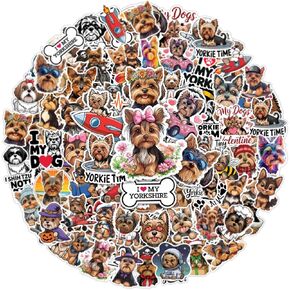 64pcs Yorkshire Terrier Dog Sticker, Yorkie Stickers Waterproof Decals for Water Bottles Laptop Luggage Computer Scrapbooking Teens Adults Girls Kids Funny Party Birthday Decorations