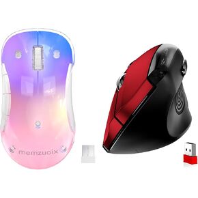memzuoix 2.4G Wireless Mouse, Cordless Computer Mice Wireless Mouse for Laptop, Desktop, PC, MacBook- 2 Pack (LED Rechargeable Wireless Mouse+Red Ergonomic Wireless Mouse)