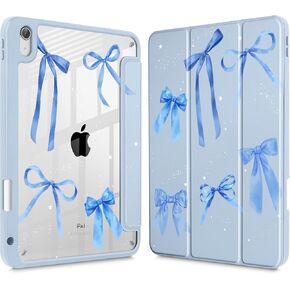 May Chen Case for iPad Air 13 Inch (M3) 2025, (M2) 2024 - [Built-in Pencil Holder] Shockproof Cover with Clear Transparent Back Shell, Auto Sleep/Wake Cover, Purple Bows