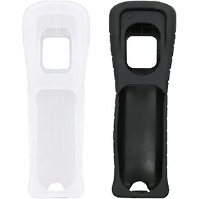 MEETOOT 2PCS Black and White Replacement Extended Silicone Protective Skin Case Cover Wii Controller Sleeve Compatible with Enabled Remote Controls