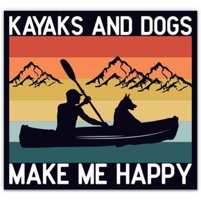 Kayaks and Dogs Make Me Happy Stickers - 2 Pack - Waterproof Vinyl for Car, Phone, Water Bottle, Laptop - Best Friend Outdoor Nature Adventure Kayaking Decals (2-Pack)