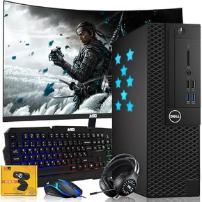 Dell Desktop PC Gaming Bundle - Core i7, 16GB RAM, 1TB SSD, AMD RX 550, RGB Keyboard with AI-Enhanced Copilot Key and Mouse, RGB Headphone, Webcam, Wi-Fi, Win 10 Pro (Renewed)