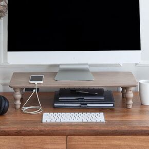 Anji Mountain Monitor Stand - Desktop Organizer & Laptop Riser, Ergonomic Monitor Riser, Space-Saving Monitor Stand for Desk, Durable Construction, Easy Assembly, Ideal for Home & Office,White Wash