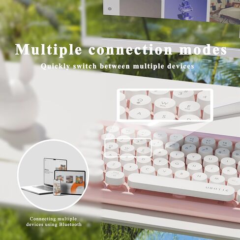 x UBOTIE Wireless Bluetooth TKL Keyboard with 84 Retro Round Keycaps, Typewriter-Style, for PC/Mac/Tablets(Purple-Colorful) in Saudi Arabia