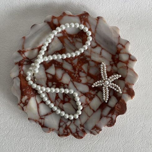 صينية تقديم رخامية من الحجر الجيري من SAIDKOCC، صينية دائرية على شكل صدفي، طبق تقديم صغير للعداد، الحمام، المطبخ، منضدة، حامل أطباق حلقي للمجوهرات (حجر جيري بيج) in Kuwait