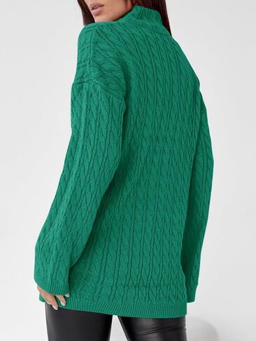 Imily Bela Womens Cable Knit Half Zip Sweater V Neck Collared Fall Trendy Oversized Long Sleeve Pullover Tops in Kuwait