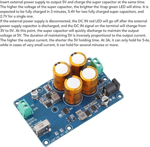 UPS Super Capacitor لـ RPI لمرض الطاقة غير المنقطعة DC9‑24V إدخال DC5V3A الإخراج 10-60S انخفاض بيانات التحمل ، مراقبة الطاقة UPS (4S) in Kuwait