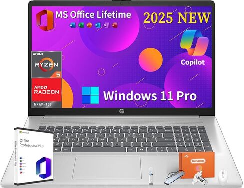 HP 2025 New 17 Inch Touchscreen Laptop,17.3" HD+ Anti Glare Display, AMD Ryzen 5 7430U, AMD Radeon Graphics, 32 GB RAM, 1 TB SSD, Copilot-AI, Wi-Fi 6, Windows 11 Pro & Office Lifetime, w/Accessories in Saudi Arabia