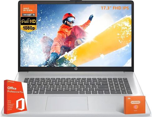 HP 17 inch Laptop, Lifetime Office, 17.3" FHD IPS Display, AMD Ryzen 5 (Beats i7-11370H), AMD Radeon Graphics, 64 GB RAM, 2 TB SSD, Wi-Fi 6, Webcam, Long Battery Life, Windows 11 Pro, RH-Acccessories in Saudi Arabia