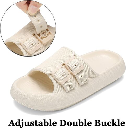 صنادل HQUEC بإبزيم للنساء والرجال، شبشب مسطح من مادة إي في إيه قابل للتعديل، شبشب وسادة مريح in Kuwait