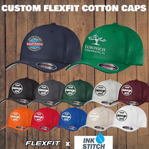 INK STITCH C813 Flexfit Custom Embroidery Add Logo/Texts Cotton Twill Caps in Kuwait