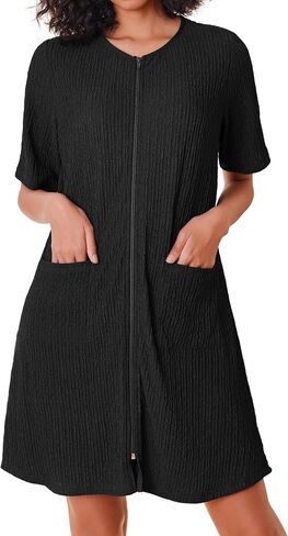 Ekouaer Women's Zipper Bathrobe Short Housecoat Summer Soft Knit Robe Short Sleeve Loungewear Nightgown with Pockets in Saudi Arabia