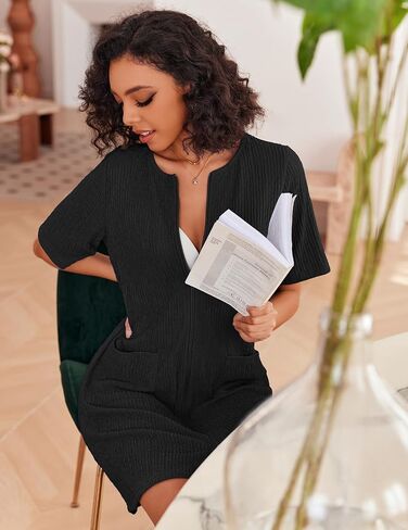 Ekouaer Women's Zipper Bathrobe Short Housecoat Summer Soft Knit Robe Short Sleeve Loungewear Nightgown with Pockets in Saudi Arabia