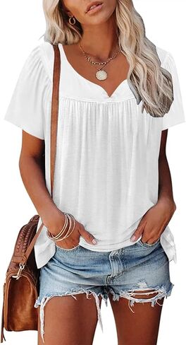 قطع علوية صيفية للنساء 2024 قمصان عصرية بوهو منقوشة بالزهور بأكمام قصيرة قمصان فضفاضة مناسبة أساسية غير رسمية ملابس علوية أنيقة in Kuwait