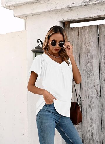 قطع علوية صيفية للنساء 2024 قمصان عصرية بوهو منقوشة بالزهور بأكمام قصيرة قمصان فضفاضة مناسبة أساسية غير رسمية ملابس علوية أنيقة in Kuwait