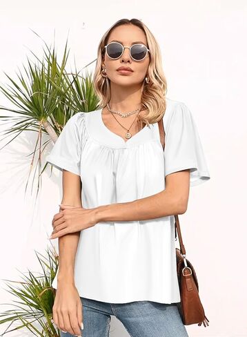 قطع علوية صيفية للنساء 2024 قمصان عصرية بوهو منقوشة بالزهور بأكمام قصيرة قمصان فضفاضة مناسبة أساسية غير رسمية ملابس علوية أنيقة in Kuwait