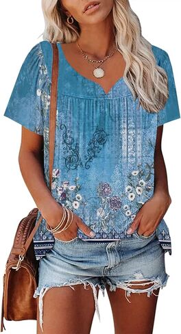 Summer Tops for Women 2024 Trendy Boho Floral Tank Top House Short Sleeve Shirts Loose Fit Basic Casual Dressy Tops in Saudi Arabia