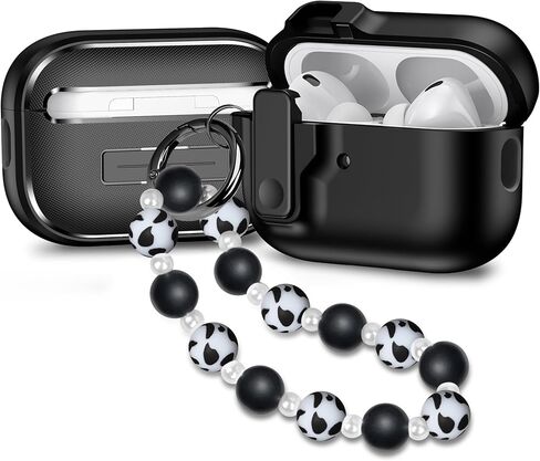 متوافق مع AirPods Pro 2nd Generation ، حالة Gen 2019 الأولى مع قفل ، تصميم كامل للحماية من الغطاء المنبثقة مع سلسلة المفاتيح للفتيات ، القوس الوردي in Kuwait