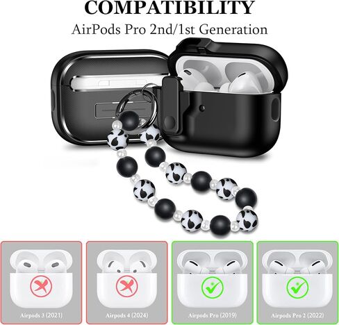 متوافق مع AirPods Pro 2nd Generation ، حالة Gen 2019 الأولى مع قفل ، تصميم كامل للحماية من الغطاء المنبثقة مع سلسلة المفاتيح للفتيات ، القوس الوردي in Kuwait