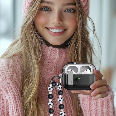 متوافق مع AirPods Pro 2nd Generation ، حالة Gen 2019 الأولى مع قفل ، تصميم كامل للحماية من الغطاء المنبثقة مع سلسلة المفاتيح للفتيات ، القوس الوردي in Kuwait