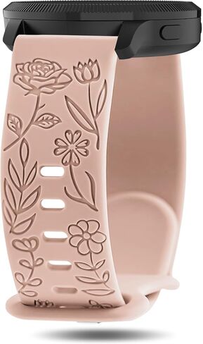 Floral Engraved Bands Compatible with Garmin Vivoactive 4 / Venu 3 / Venu 2 45mm, 22mm Soft Silicone Flower Pattern Sport Replacement Wristband for Garmin Forerunner 745/265/255/255 Music Smart Watch in Saudi Arabia
