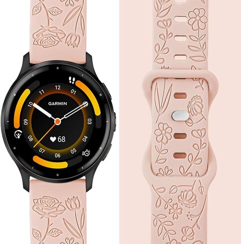 Floral Engraved Bands Compatible with Garmin Vivoactive 4 / Venu 3 / Venu 2 45mm, 22mm Soft Silicone Flower Pattern Sport Replacement Wristband for Garmin Forerunner 745/265/255/255 Music Smart Watch in Saudi Arabia