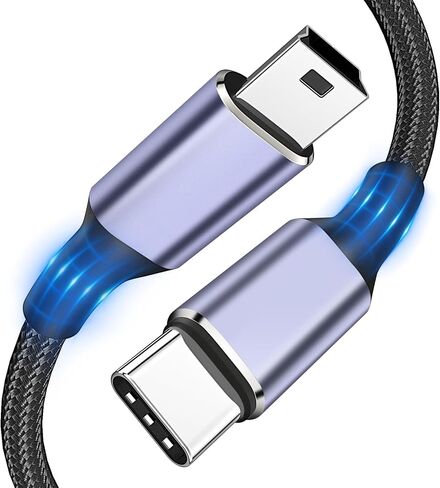 USB C to Mini USB Cable 3FT, [Aluminum Shell, Braided] Durable Mini-B 5-Pin to Type-C Data Charging Charger OTG Cord for Hero 3+, PS3 Controller, Canon Nikon Camera, GPS, Blue Yeti in Saudi Arabia