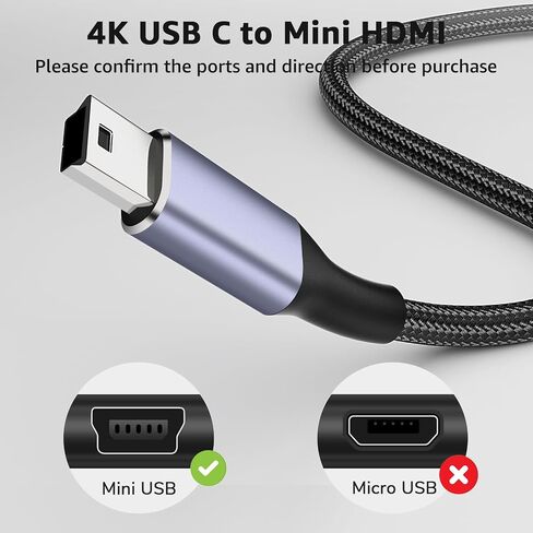 USB C to Mini USB Cable 3FT, [Aluminum Shell, Braided] Durable Mini-B 5-Pin to Type-C Data Charging Charger OTG Cord for Hero 3+, PS3 Controller, Canon Nikon Camera, GPS, Blue Yeti in Saudi Arabia