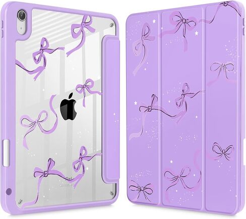 May Cash Case for iPad Air 13 Inch (M3) 2025 ، (M2) 2024 - [حامل قلم رصاص مدمج] غطاء مقاوم للصدمات مع قذيفة شفافة واضحة ، وغطاء للنوم/الاستيقاظ الأرجواني ، أقواس أرجوانية in Kuwait