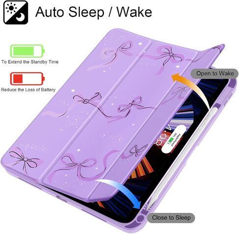 May Cash Case for iPad Air 13 Inch (M3) 2025 ، (M2) 2024 - [حامل قلم رصاص مدمج] غطاء مقاوم للصدمات مع قذيفة شفافة واضحة ، وغطاء للنوم/الاستيقاظ الأرجواني ، أقواس أرجوانية in Kuwait